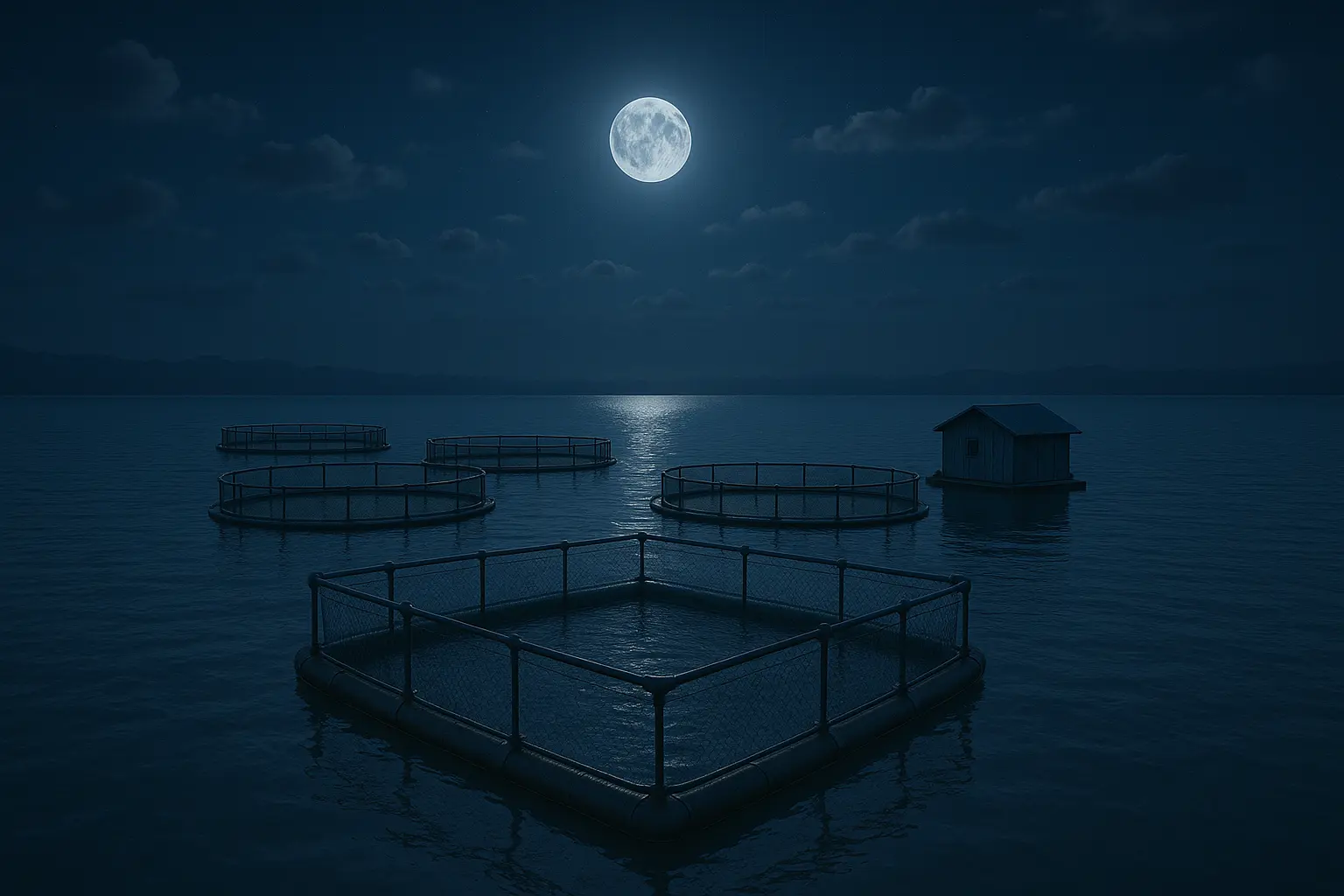 Fish Farms At Night